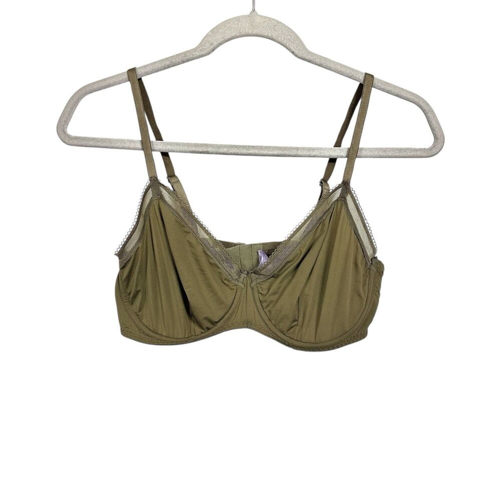 Savage X Fenty Womens Sz 36D Green Lined Demi Cup Underwire Bra Mesh Trim